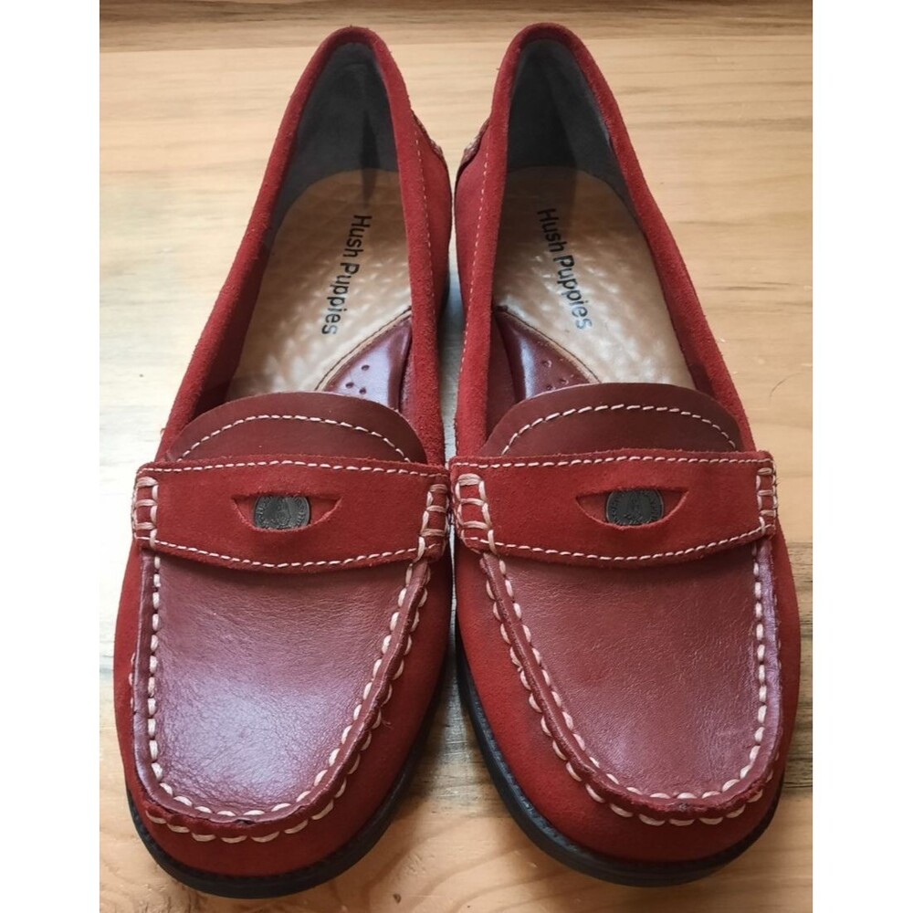 Hush Puppies Red Suede Leather Slip On Penny Loafers Comfort Shoes Womens 6.5M